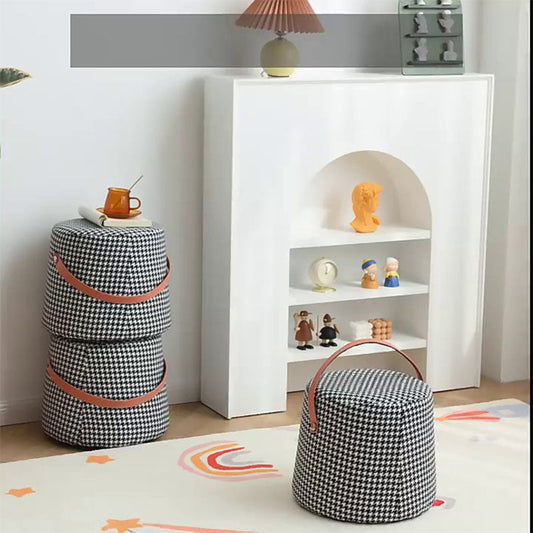 Houndstooth Round Footstool